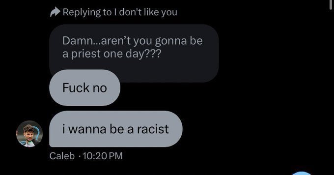 NovaRMFC's tweet photo. Chose being a racist over being a priest…nahhh he deserves no place here on this app #calebisoverparty https://t.co/sqc7lsS4AN