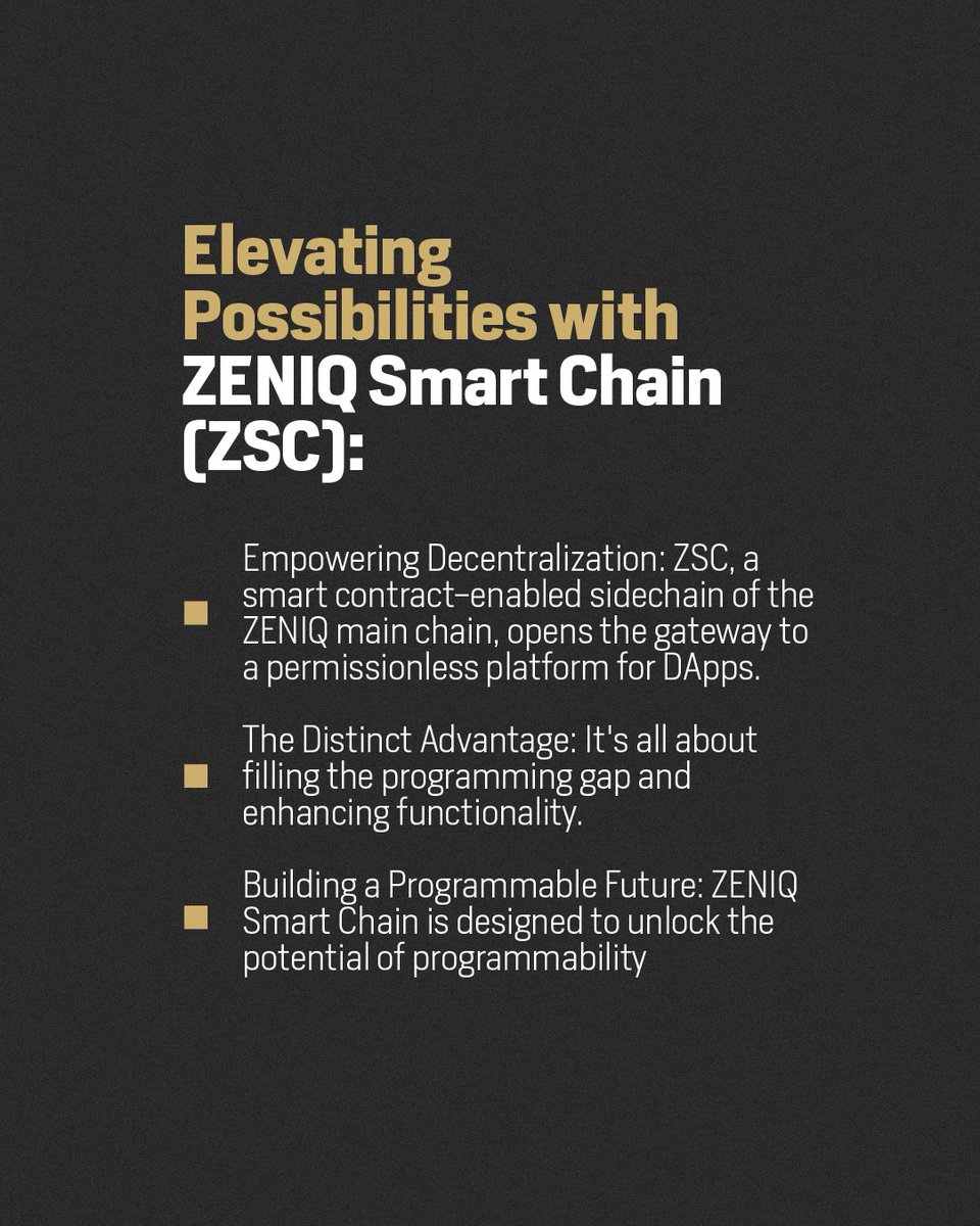 ZENIQ Smart Chain (ZSC) – a world where possibilities are limitless. 🔓✨

ZSC provides a permissionless platform for DApps, redefining the way we interact with the blockchain. 🚀

Embrace a future where programmability meets potential!🌌🛠️
#ZENIQSmartChain #BlockchainInnovation