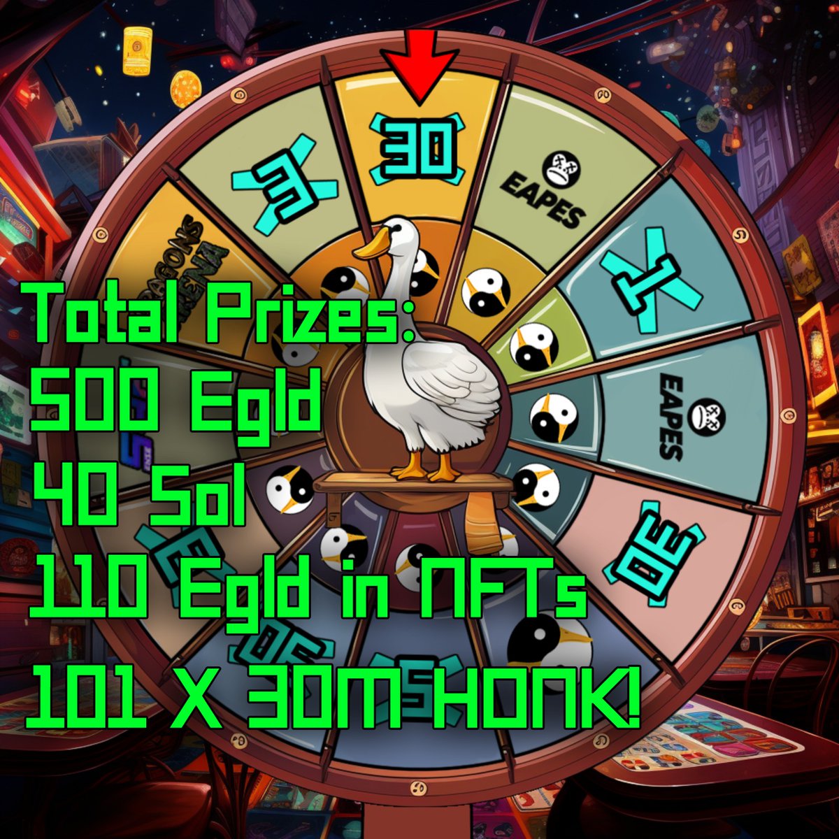 <a href="/PulsarTransfer/">PulsarTransfer</a> send 120000 mex to 100 reactions.

Honk honk, citizens of GooseVille! 
Who’s ready for a new game, called Wheel of GooseFortune? 
Join us for another crazy mint!
Mint: xoxno.com/collection/WHE…