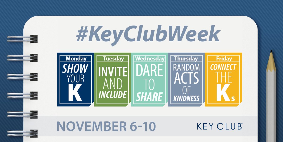 KeyClubAlumni's tweet image. Key Club Week is November 6-10, and we&apos;d love your help spreading the word. When you promote Key Club within your homes, schools and communities, we can make Key Club a household name. keyclub.org/events/keyclub…