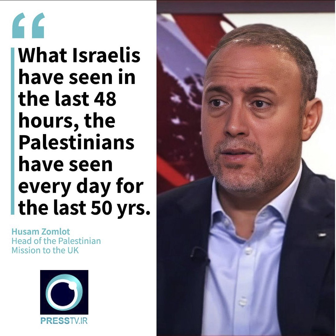 FreedomHonor666's tweet photo. “Don't equate between the occupied and the occupier”

Husam Zomlot, the head of the Palestinian Mission to the UK, blasted the BBC over its biased coverage during an interview in which he was asked whether he would condemn the unprecedented military attack by Hamas on Israel. https://t.co/TtHgYpzUnq