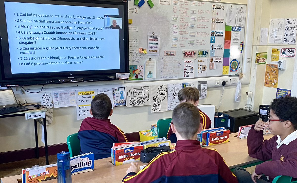 Craic is comhrá for Room 9 today, as the pupils took part in an online Tráth na gCeist organised by @eckilkenny @CentreTeachers and @WexfordEdCentre - míle buíochas to all involved! ☘️🇮🇪