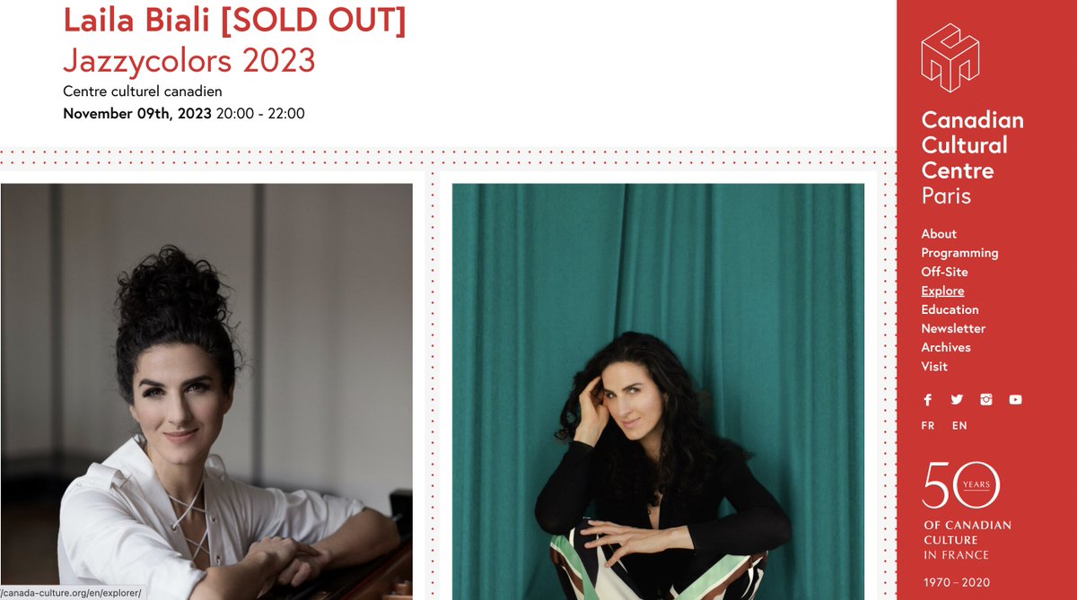Laila Biali (@lailabiali) on Twitter photo Nous sommes ravis de revenir à Paris le 9 novembre pour un spectacle tout à fait spécial "Jazzy Colors", en collaboration avec le <a href="/cc_canadien/">Centre culturel canadien/Canadian Cultural Centre</a>. Le concert est maintenant complet. Au plaisir de vous voir bientôt !
canada-culture.org/en/event/laila…
<a href="/CanEmbFrance/">Embassy of Canada in France</a> <a href="/AmbCanFrance/">Ambassade du Canada en France</a> #Paris #Jazz Nous sommes ravis de revenir à Paris le 9 novembre pour un spectacle tout à fait spécial "Jazzy Colors", en collaboration avec le <a href="/cc_canadien/">Centre culturel canadien/Canadian Cultural Centre</a>. Le concert est maintenant complet. Au plaisir de vous voir bientôt !
canada-culture.org/en/event/laila…
<a href="/CanEmbFrance/">Embassy of Canada in France</a> <a href="/AmbCanFrance/">Ambassade du Canada en France</a> #Paris #Jazz