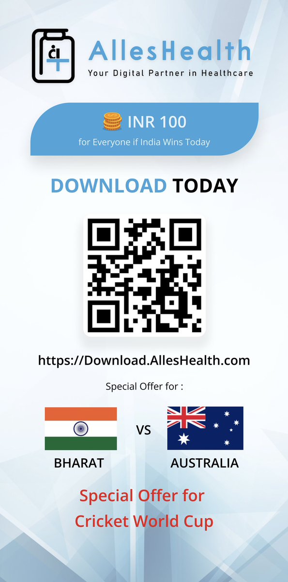 SundeepGaba's tweet photo. @ICC Giveaway alert ‼️ 

did you know AllesHealth is giving INR 100 for every person who downloaded and signed-up for their app, when India wins a match at the World Cup? Check this out  

https://t.co/ozYFQGdOrh 

 https://t.co/60ZQijfH1P https://t.co/xoRnkxwyVi
