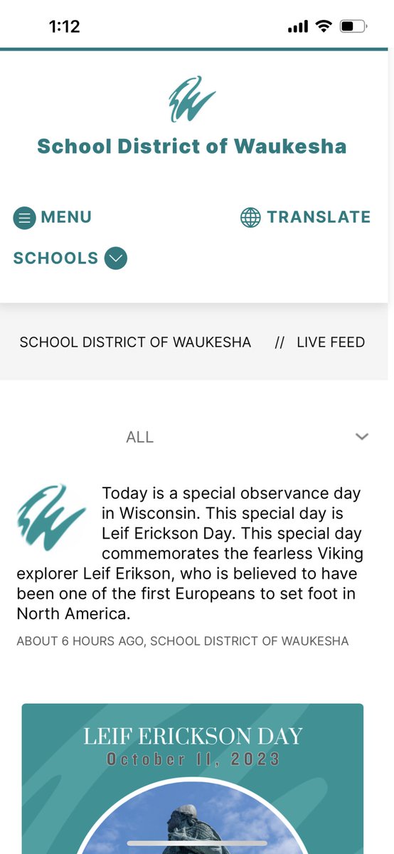 CorriHess's tweet photo. Happy #IndigenousPeoplesDay. The School District of Waukesha has decided to celebrate fearless Viking Leif Erikson. https://t.co/Mx3vl3kVWQ