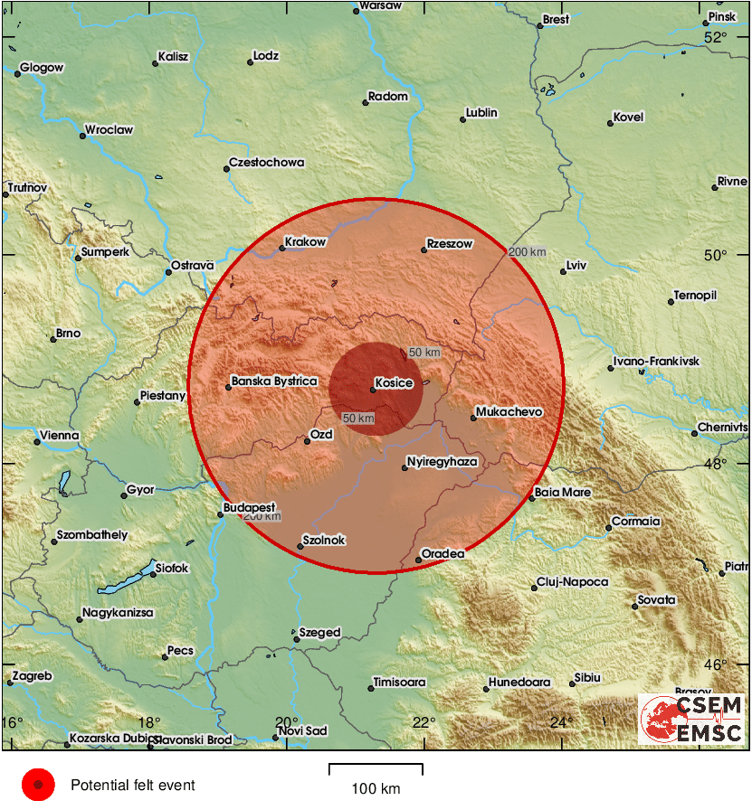 LastQuake's tweet photo. #Earthquake (#zemetrasenie) possibly felt 1 min 7 sec ago in #Slovakia. Felt it? Tell us via:
📱https://t.co/bvL9EDQjKG
🌐https://t.co/44vngdM2ty
🖥https://t.co/OSr2jaub9Y
⚠ Automatic crowdsourced detection, not seismically verified yet. More info soon! https://t.co/3a9LNq4AQ6