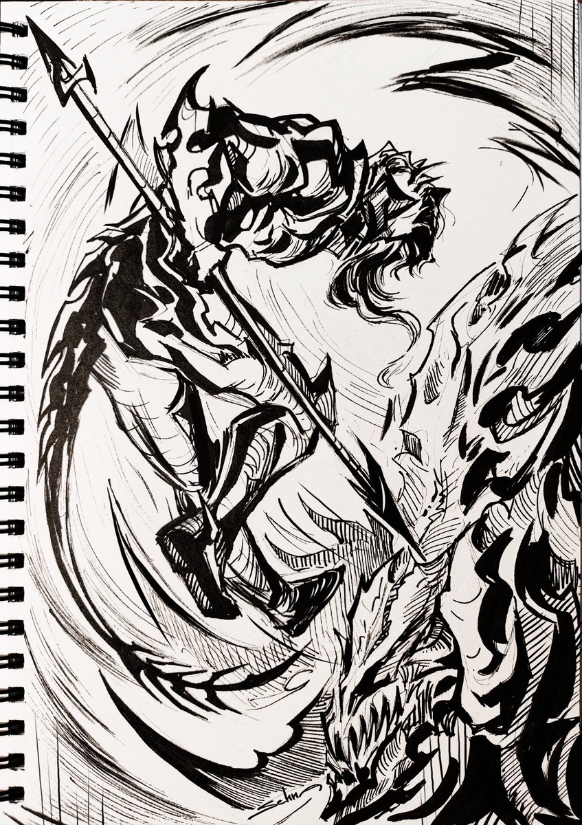 Day 9 - Bounce Fight with Nidhogg 🐉  #inktober #inktober2023 #FFXIV #FFXIVART