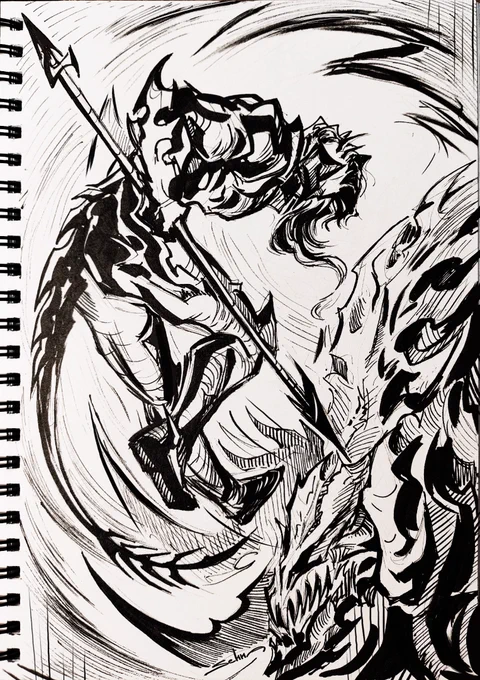 Day 9 - Bounce Fight with Nidhogg 🐉  #inktober #inktober2023 #FFXIV #FFXIVART