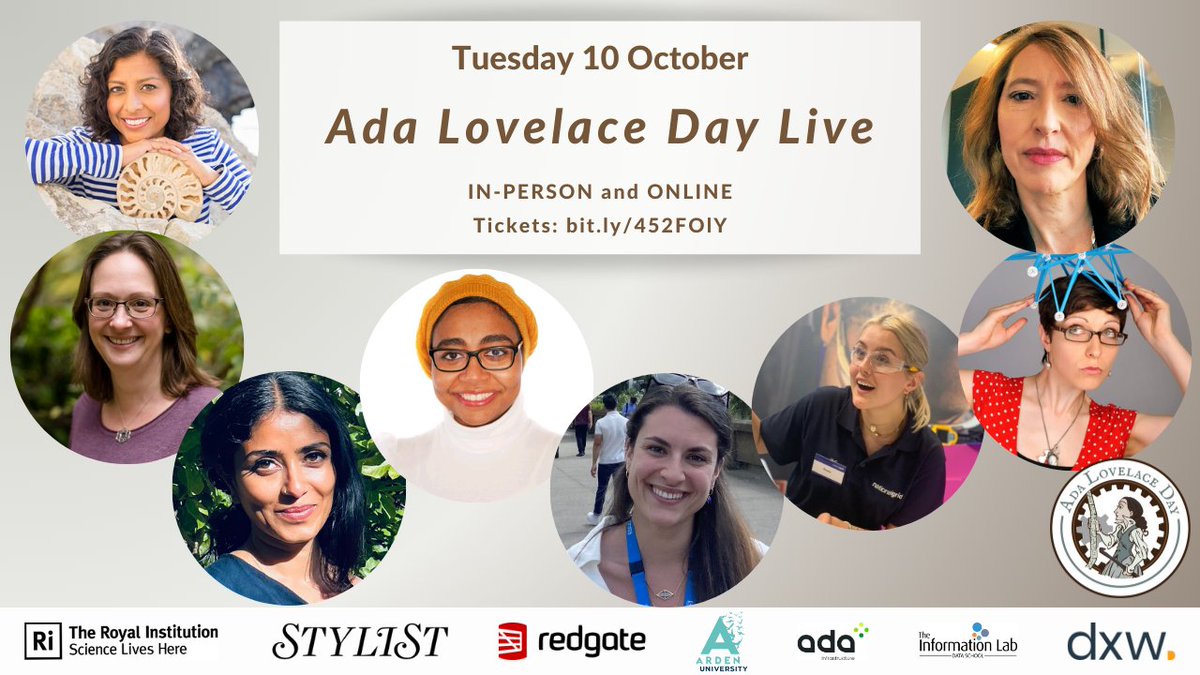 FindingAda's tweet photo. Exactly 24 hours to go until #ALDLive23 at @Ri_Science w. @JennyRohn, @Jurassicg1rl, @SophieBays, Aarathi Prasad, Azza Eltraify @AntoniaPontiki @RCurranCrawley, all hosted by @helenarney. Don't miss out – get your tickets now to watch in person or online. https://t.co/6iEL4VQ4KG https://t.co/4cPpBeQXCF