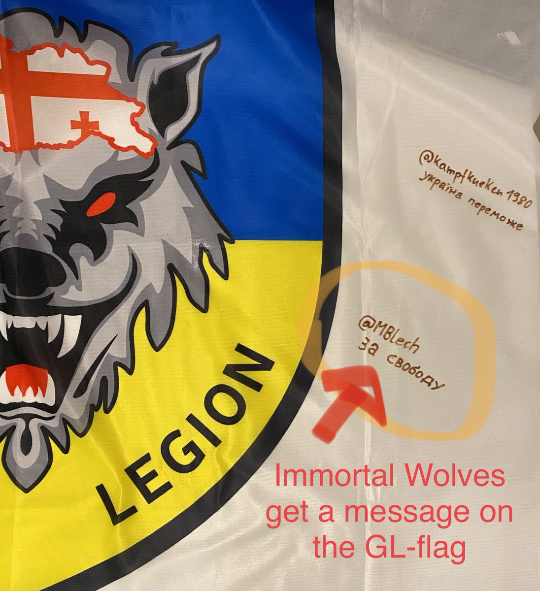 SignMyGrenade's tweet photo. The next Level 3 Donation
โImmortal Wolveโ ๐ฌ๐ช๐บ๐ฌ๐ช
comes from based @MBlech, #NAFOfellas!
Here is your peaceful message to the or*cs ๐ฅ๐ท๐บ๐ฅ
Good luck for winning the #SignMyFlag-raffle!!
#ragedonate for a signed GL-flag+pic of Mamuka+Patch, with your message on the flag!! https://t.co/Es2GsmDWoN