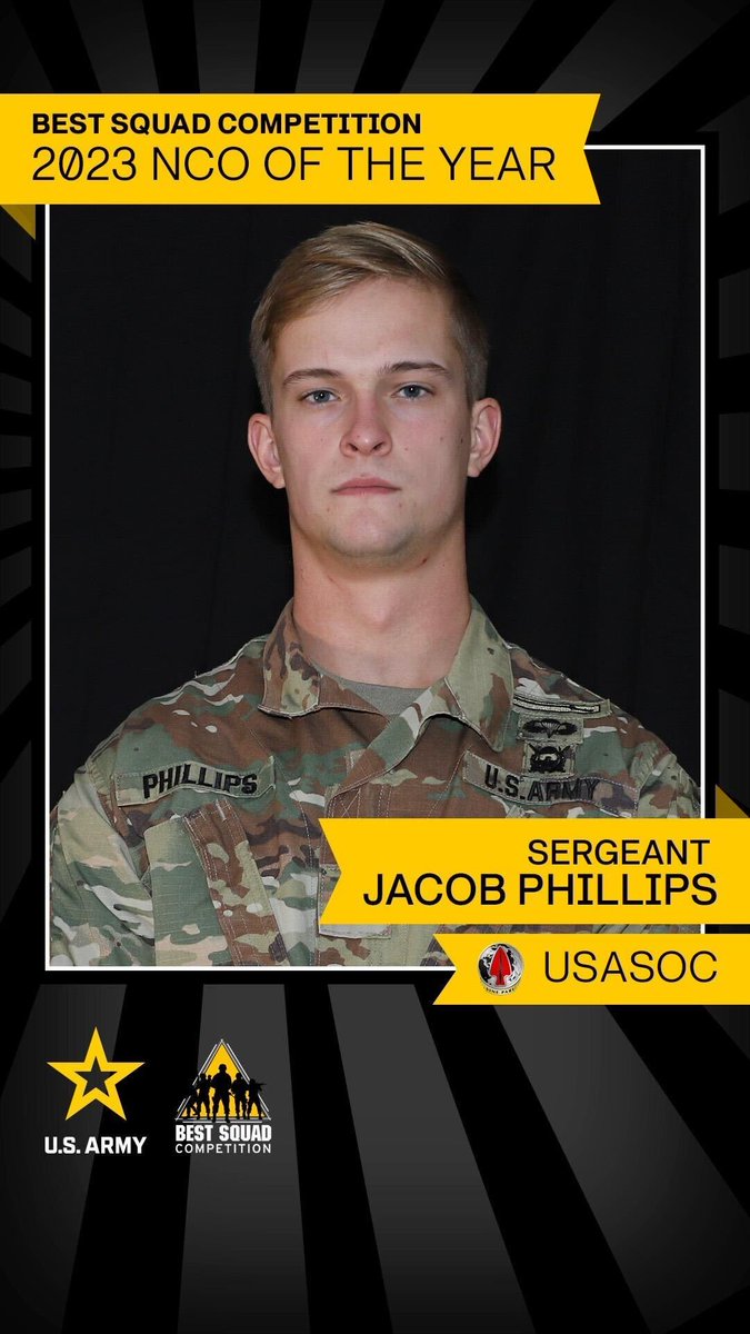 USArmy's tweet photo. #BreakingNews 

Sgt. Jacob Phillips is the 2023 @USArmy #NCOoftheYear!

#BeAllYouCanBe #ArmyBestSquad #AUSA2023 https://t.co/VFdcchPktX