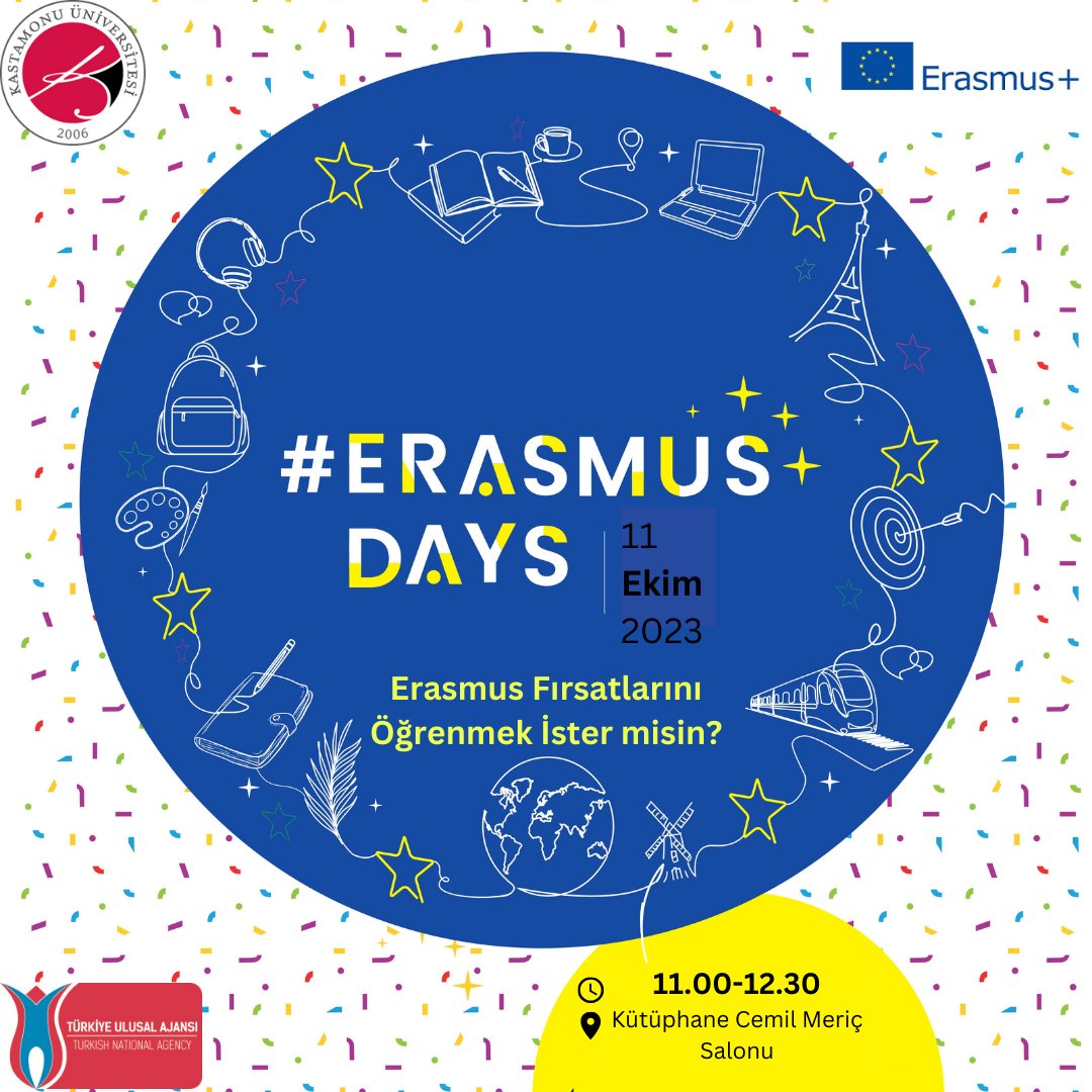 kuerasmus's tweet photo. #ErasmusDays kapsamında hangi fırsatların var olduğunu keşfetmek için öğrencilerimizi bekliyoruz ⬇️ @ulusalajans @kastamonunv https://t.co/EYlKt3LmKd