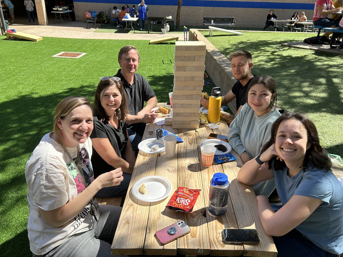 AHSTrojansAISD's tweet photo. What do you all do when you have four hours of PSAT and SPED training? How about a cookout with admin serving the teachers? Good times, good food, good people! @Secondary_AISD #OneAnderson https://t.co/VJ7lggWncK