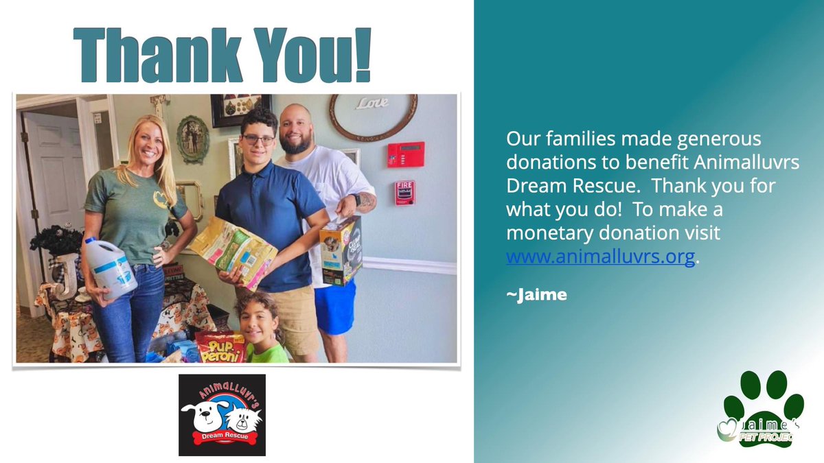 Animals in need are greatly appreciative of the generosity of our families -- thank you for making donations to Animalluvr's Dream Rescue. Visit their website to learn more about adopting pets or donations: animalluvrs.org 🐈‍⬛🐕🐾