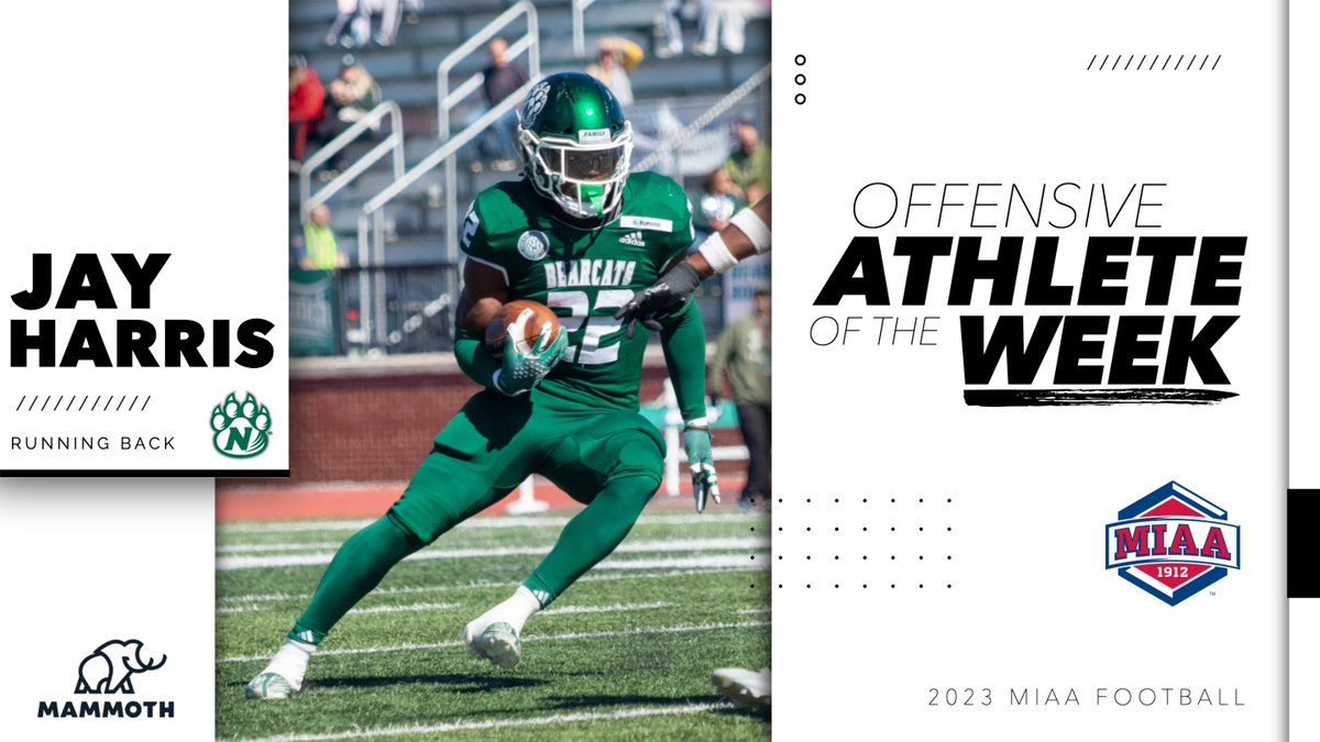 TheMIAA's tweet photo. 22 carries, 274 yards, 4 touchdowns😮‍💨

Jay Harris (@NWBearcat_FB) is week six's MIAA Offensive Athlete of the Week!

📰 https://t.co/FRG9Jo9VNG
#BringYourAGame https://t.co/BMylkYaiZD