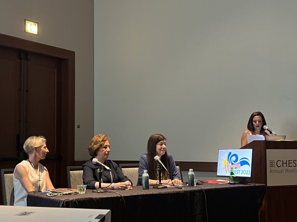 #womenLeaders Current Presidents of ⁦@accpchest⁩ ⁦@atscommunity⁩ ⁦@EuroRespSoc⁩ talking about the path to success and building community #Chest2023 ⁦⁦@PresidentATS⁩