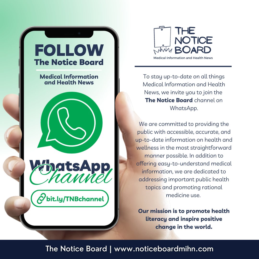 To stay up-to-date on all things Medical Information and Health News, we invite you to join the
The Notice Board channel on WhatsApp.

Link: bit.ly/TNBchannel