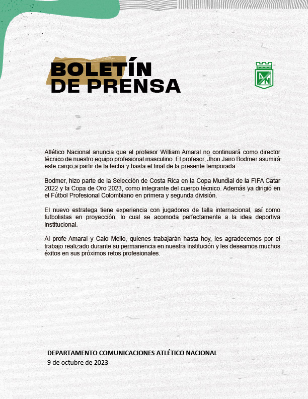 nacionaloficial's tweet photo. 📑COMUNICADO OFICIAL ATLÉTICO NACIONAL https://t.co/z0pydR8eVq