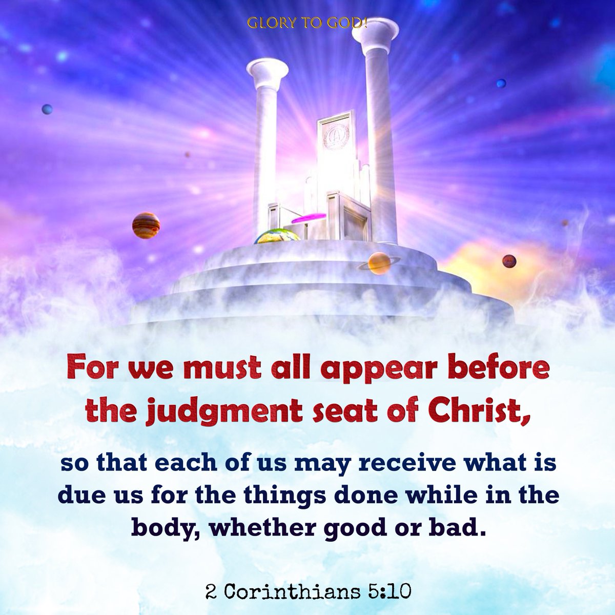 daily_breads's tweet photo. For we must all appear before the judgment seat of Christ, so that each of us may receive what is due us for the things done while in the body, whether good or bad.
2 Corinthians 5:10
#bibleverse #repentjesusiscoming #Bible #gospel #VerseOfTheDay #LORD #God #WhiteThrone https://t.co/HuIcrAXaPb