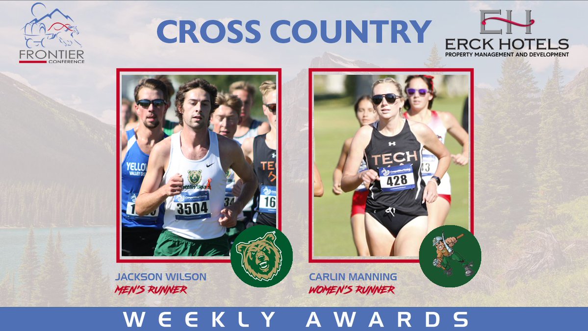 FConference's tweet photo. Erck Hotels Cross Country Runners of the Week

MEN'S: Jackson Wilson, @BattlinBears
WOMEN'S: Carlin Manning, @MTechDiggers

📰: https://t.co/9d3NrKAJot

#FCcross #FCsports https://t.co/SJybkb7ZI5