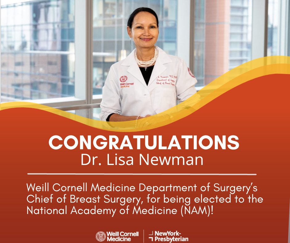 Weill Cornell Medicine Surgery (@wcmsurgery) on Twitter photo Congratulations to the Weill Cornell Medicine Surgery Chief of Breast Surgery on being elected to the National Academy of Medicine!
Click here to read more: news.weill.cornell.edu/news/2023/10/d… Congratulations to the Weill Cornell Medicine Surgery Chief of Breast Surgery on being elected to the National Academy of Medicine!
Click here to read more: news.weill.cornell.edu/news/2023/10/d…