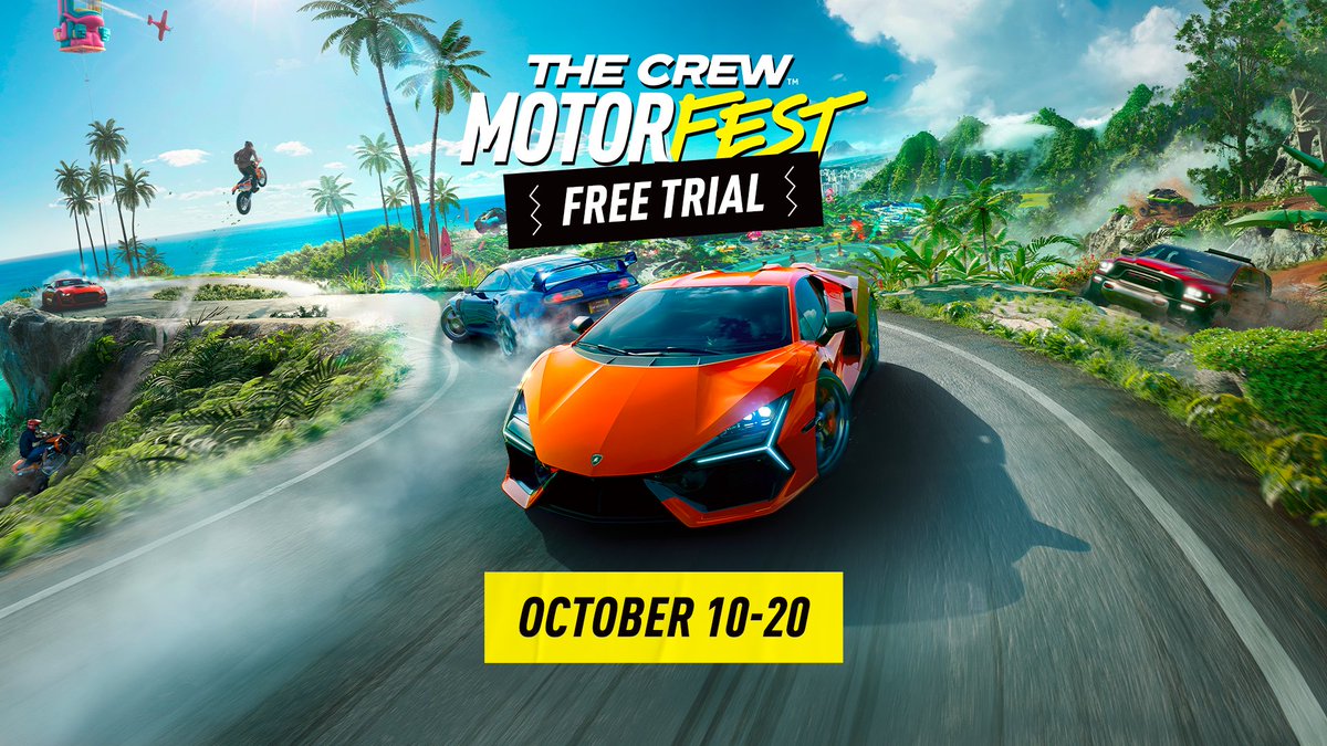TheCrewGame's tweet photo. A new free trial is just about to start!
Starting tomorrow, enjoy the game for 5 hours until October 20th! https://t.co/P6zON6aFXV