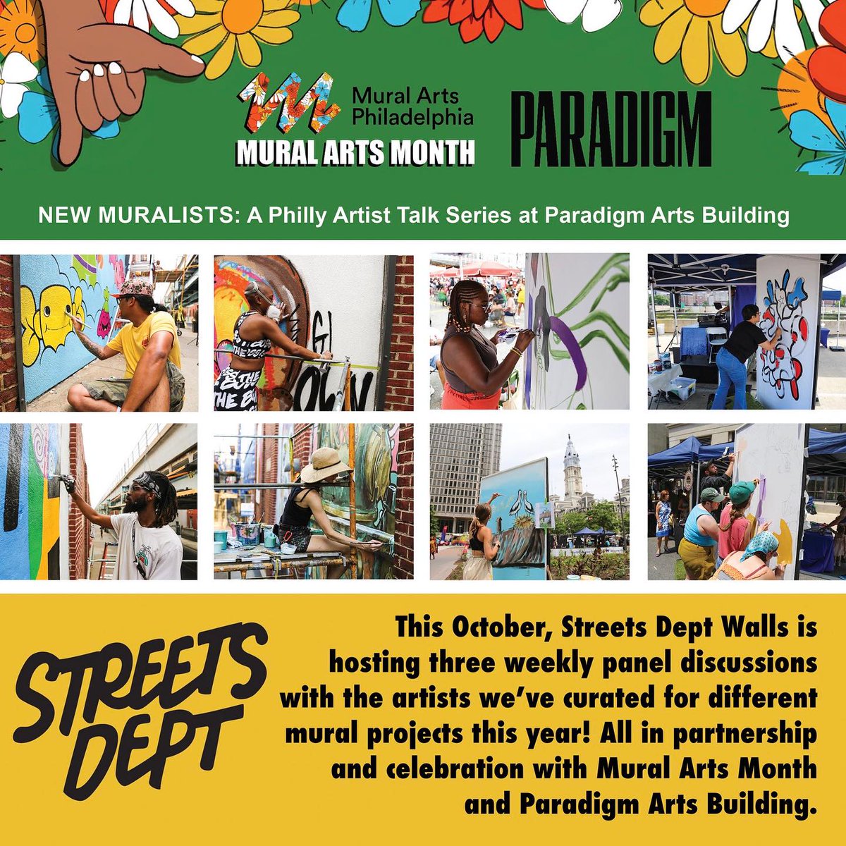 Mural Arts (@muralarts) on Twitter photo Join us at <a href="/PARADIGMGS/">Paradigm Gallery</a> this Wednesday, Oct 11, from 5-8 PM for New Muralist: A Philly Artist Talk Series! This week's panel features Iris Barbee Pendergrass, EL TORO, Emily White, and UNAPXLXGETIQ, moderated by <a href="/StreetsDept/">Conrad Benner</a> and <a href="/SymoneSalib/">basura bby</a>. Don't miss it! bit.ly/3FbaeYi Join us at <a href="/PARADIGMGS/">Paradigm Gallery</a> this Wednesday, Oct 11, from 5-8 PM for New Muralist: A Philly Artist Talk Series! This week's panel features Iris Barbee Pendergrass, EL TORO, Emily White, and UNAPXLXGETIQ, moderated by <a href="/StreetsDept/">Conrad Benner</a> and <a href="/SymoneSalib/">basura bby</a>. Don't miss it! bit.ly/3FbaeYi