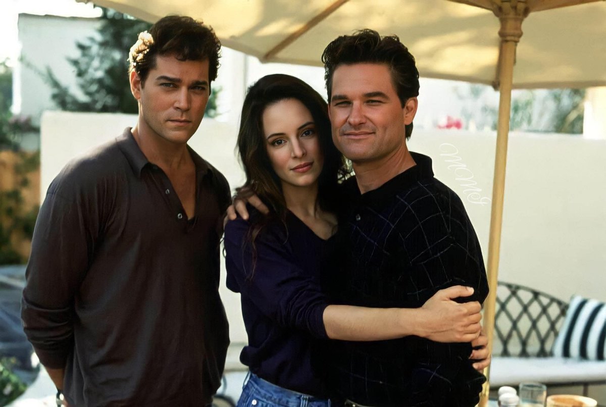 Ray Liotta, Madeleine Stowe, and Kurt Russell on the set of Unlawful Entry (1992)
