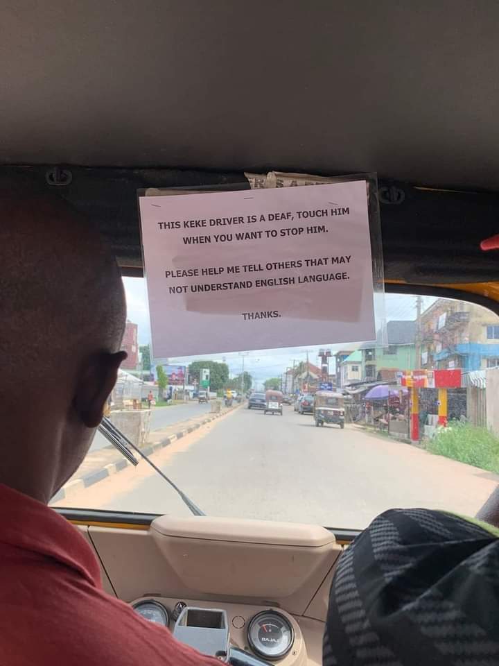 Nigerians React As d€∆F Man Drives Keke NAPEP in Umuahia, Abia State | #AbnTv 

The passenger Mc Nas Wrote: 'This Keke driver is d€af....'

'As I stopped a Keke this morning to go to town in Umuahia, the other passenger told us to touch the driver.