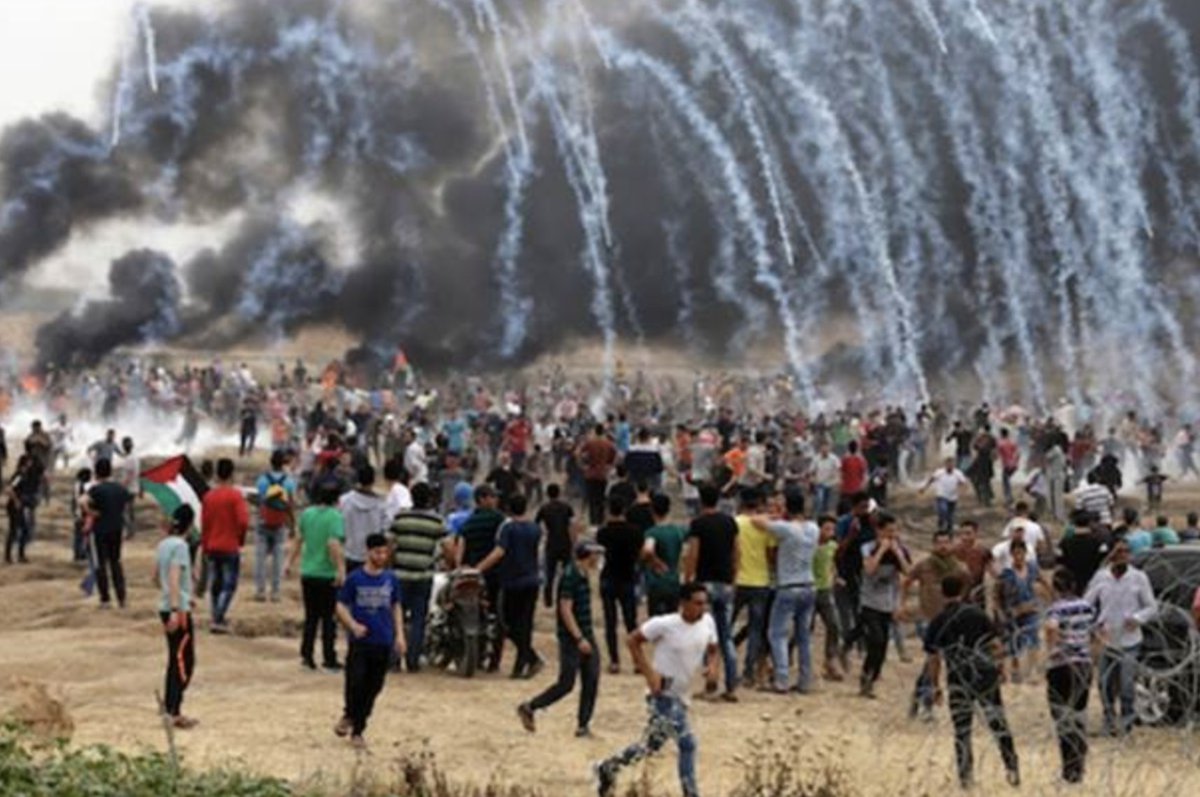 _ZachFoster's tweet photo. In March 2018, tens of thousands of Gazans marched to the fence, unarmed, demanding the right of return.

Israel killed 223 Palestinians &amp; Israeli snipers left 6,106 Palestinians with life-changing wounds.

Not a single Israeli experienced any major physical harm. https://t.co/36qcDsHosS