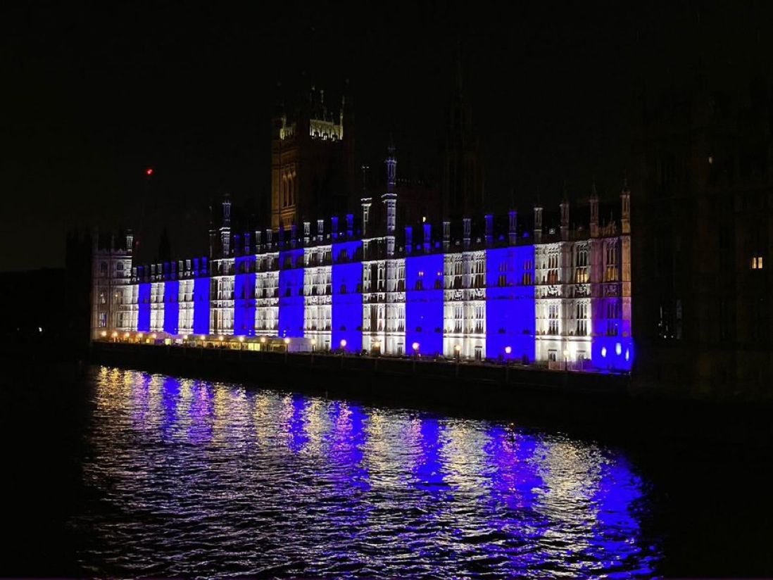 What a beautiful sight the Houses of Parliament lit up in solidarity with Israel. Thank you Mr Speaker; thank you Lord Speaker #WeStandWithIsrael