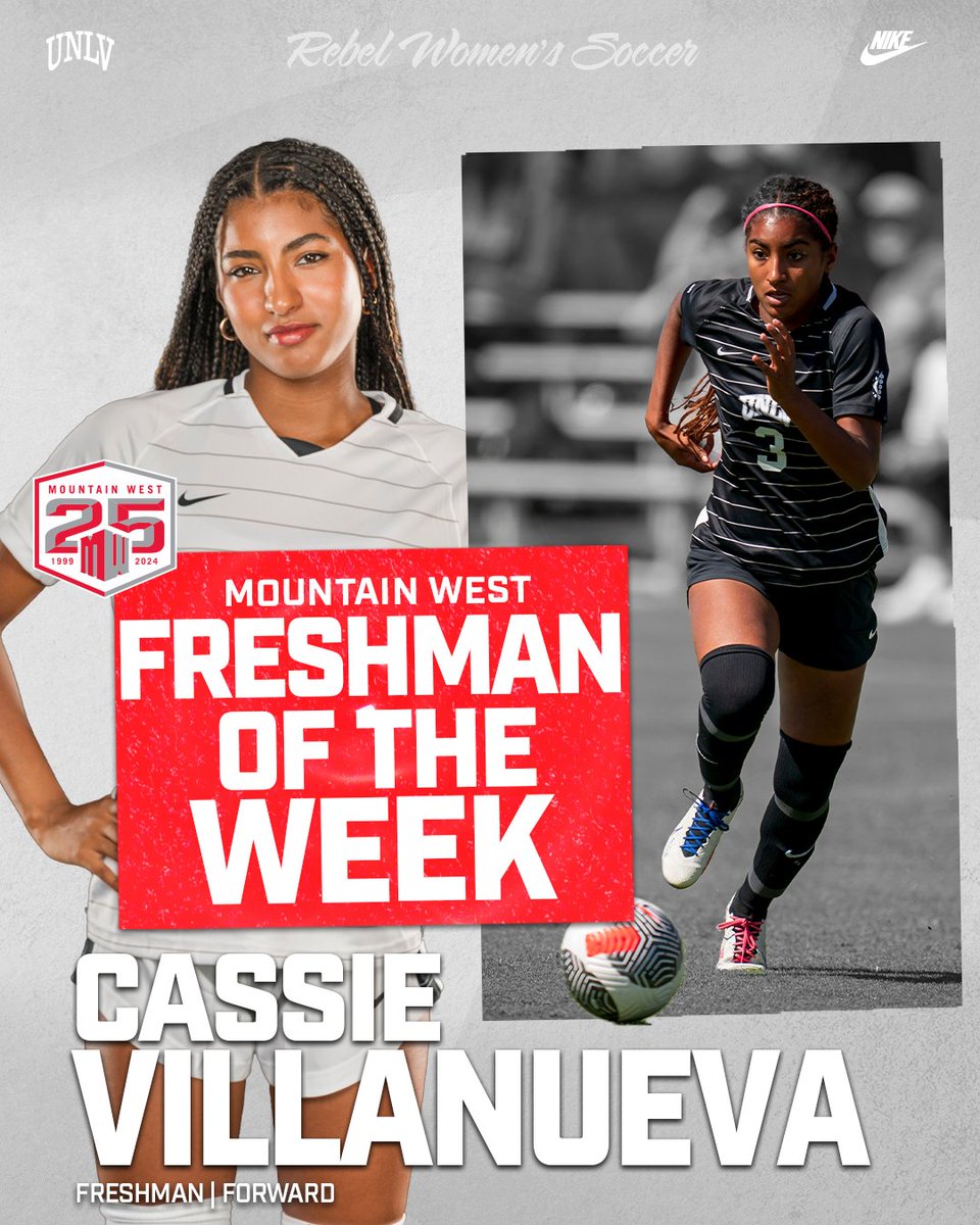 UNLVwSoccer's tweet image. THIRD TIME'S A CHARM‼️ Cassie earns her third Mountain West Freshman of the Week honor after scoring her third game-winning goal of the season yesterday‼️ #MWWSOC #MakingHerMark 
#BEaREBEL 🔴⚫️⚽️

📰➡️ tinyurl.com/2ucpn6u2