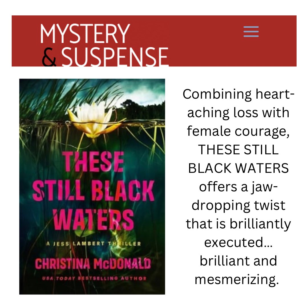 This review of These Still Black Waters in this weekend’s <a href="/MandSMagazine/">Mystery and Suspense Magazine</a> is everything! Thank you so much to <a href="/ValerieJBrooks/">Valerie J. Brooks</a>! 🥰🙏

“…brilliant and mesmerizing.”

mysteryandsuspense.com/these-still-bl…
