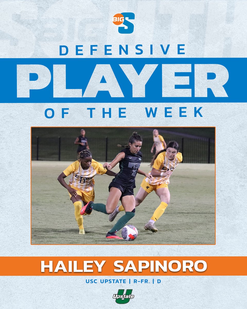 She assisted on the game-winning goal in a 1-0 shutout win at HPU before holding the potent Highlander offense in check on Saturday night 💪

<a href="/UpstateWSoccer/">USC Upstate Women's Soccer</a>'s Hailey Sapinoro is the #BigSouthWSOC Defensive Player of the Week!