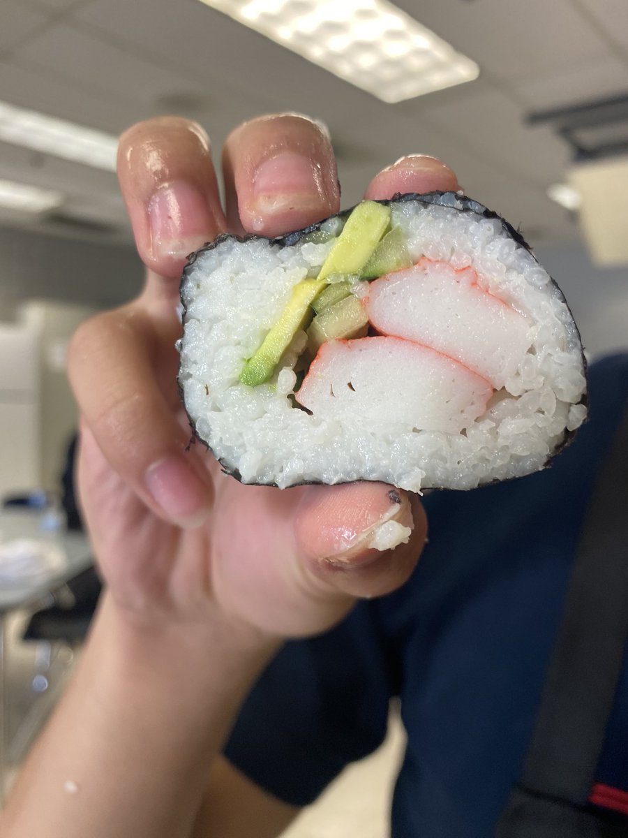 MsSaundersFCS's tweet photo. @WKHSWolves Global Cuisines made California Rolls. The rolls were made with imitation crab, avocado and cucumber. Students had the option to add cream cheese and/carrots 🍱 

#itsworthit #iloveworthingtonschools #wkhsfcs #fcseducation https://t.co/3T6yka63A3