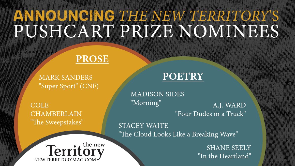 newterritorymag's tweet photo. The NT's nominees for 2023 @PushcartPrize. Our #LowerMidwest writers do great work. Happy to have their words in issues 13 & 14 of The New Territory! https://t.co/XxZDJBbztT