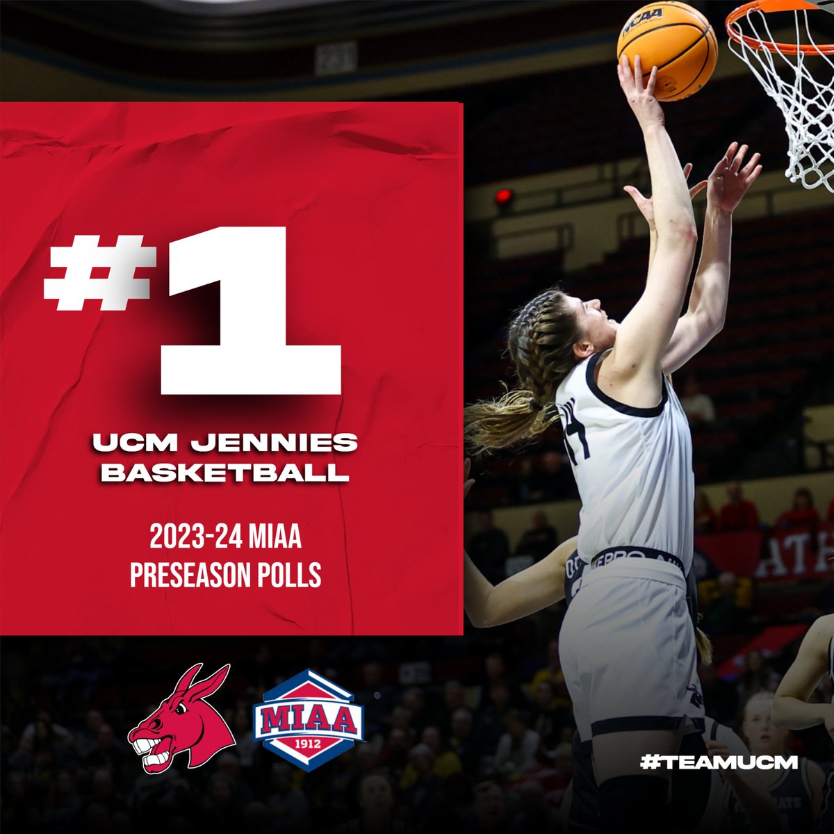 UCMWBB's tweet photo. The 2023-24 @TheMIAA Preseason Polls have been released, and your Jennies are the preseason favorite in BOTH the coaches and media polls!

📝 | https://t.co/Bh56j9flfu

#teamUCM https://t.co/nmP55l01jJ