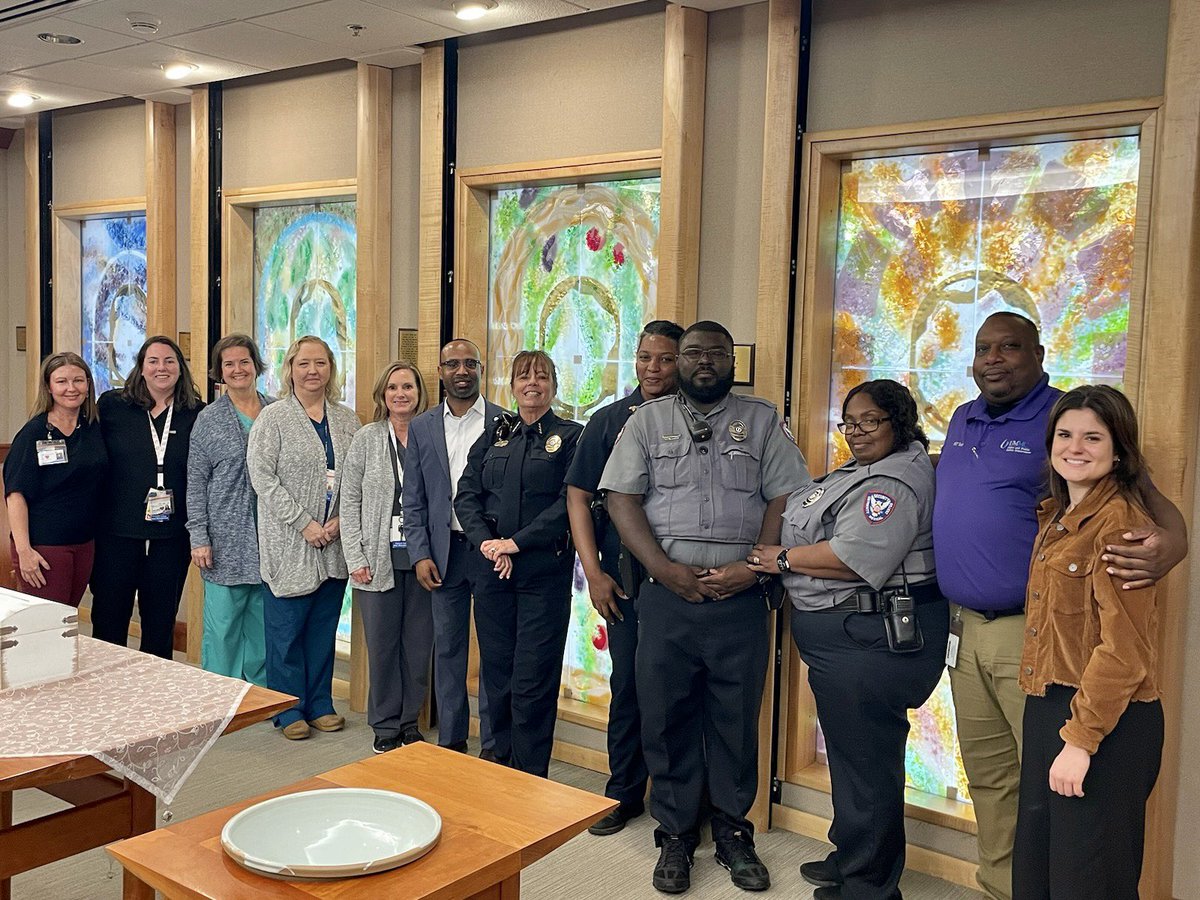 UMMCPolice's tweet photo. UMMC PD gathered today following #FaithandBlueWeekend along with Chaplain Gilbert and our clinical partners for a moment of reflection and unity. Together, we are a force for positive change. 💙 #CommunityStrong  #PrayersforUnity https://t.co/vxBCfd1yxM