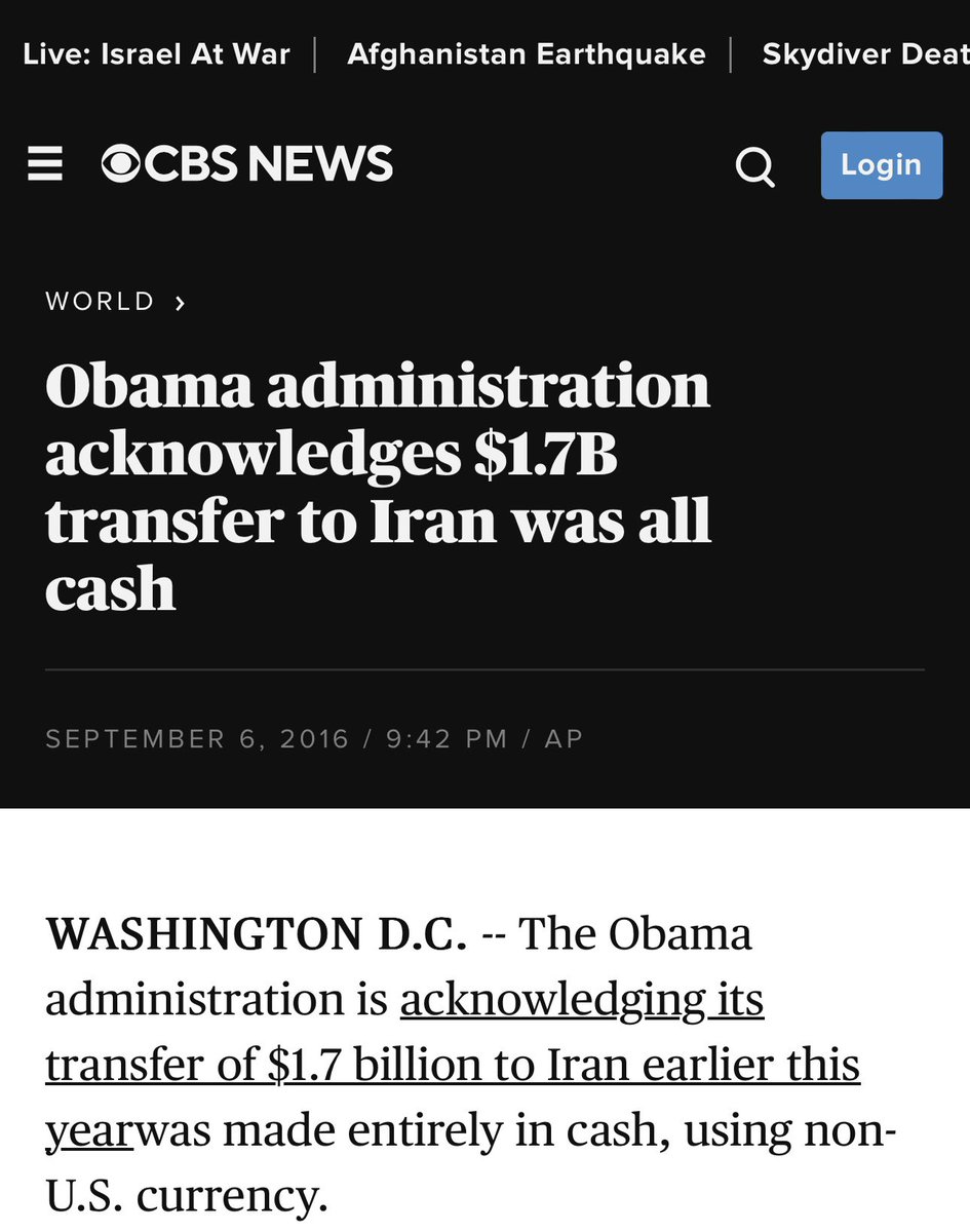 DC_Draino's tweet photo. Obama sent Iran $1.7 billion in cash in 2016

Obama sent Palestine $221 million in 2017

Biden unfroze Iran $6 billion for Iran in 2023

Iran funds Hamas

Hamas attacks Israel

1,000+ dead and Obama doesn’t even tweet about it

Obama and Biden are evil

#StopHamas https://t.co/t20RrEPnhD