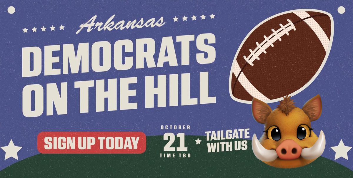 willwatson's tweet photo. Democrat tailgate in Fayetteville on 10/21.
Holler if you’re coming home to the Hill in a couple weekends. #BleedRedVoteBlue https://t.co/7USveWaryI