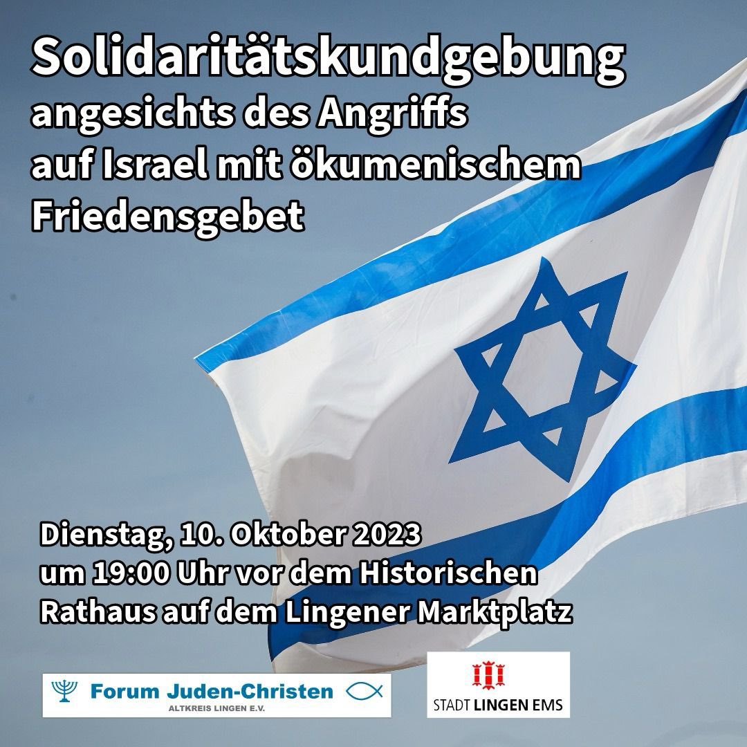 CDU_Lingen's tweet photo. Kundgebung aus Solidarität zu #Israel am Dienstagabend um 19.00 Uhr vor dem Historischen Rathaus in #Lingen! 🇮🇱 @StadtLingen https://t.co/Mf2NOyozBO