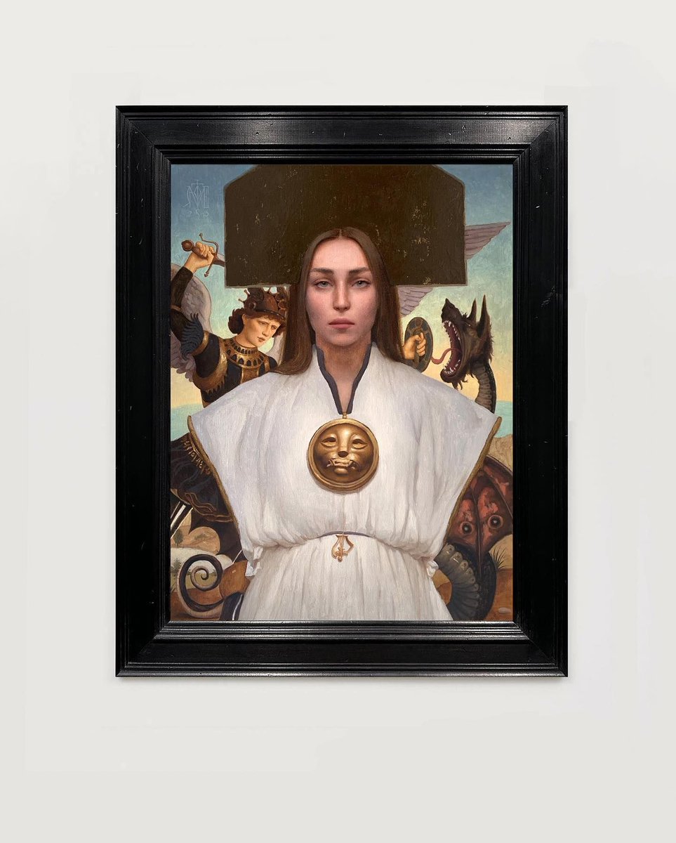 “Icon”is a stunning oil on linen painting measuring at 24 x 18 inches by @joselopezvergara_. We love the historical references - swipe to see the full painting in its frame!

#beautifulbizarre #joselopezvergara #oilonlinen #oilpainting #realistpainter #realism #paintingoftheday