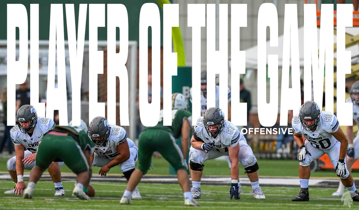 CWRUFootball's tweet photo. 𝗬𝗼𝘂𝗿 𝗣𝗹𝗮𝘆𝗲𝗿𝘀 𝗼𝗳 𝘁𝗵𝗲 𝗚𝗮𝗺𝗲 𝗶𝗻 𝘁𝗵𝗲 𝟭𝟵-𝟬 𝘄𝗶𝗻 𝗼𝘃𝗲𝗿 𝗦𝗮𝗶𝗻𝘁 𝗩𝗶𝗻𝗰𝗲𝗻𝘁:

Offensive: The ENTIRE O-Line 🥞

Defensive: @NateCikalo ⛓️

Special Teams: Joe Rhodes ⚔️

#BlueCWRU #RollSpartans #d3fb https://t.co/ys5qaC2aUo