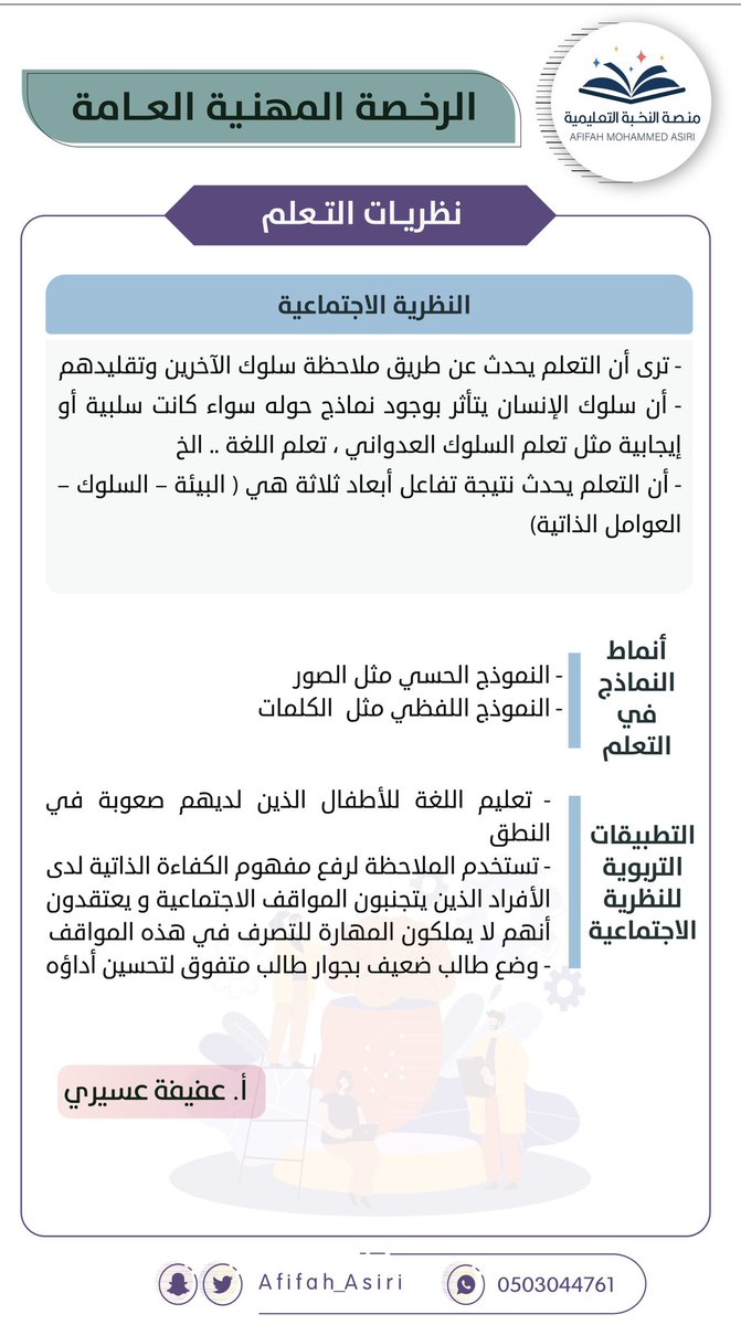 AFIFAH_ASIRI's tweet photo. 💢 ملخص نظريات التعلم .. مهم في كل نظرية 
نعرف : 
🖱️��لماؤها 
🖱️مفهومها 
🖱️كيف يحدث التعلم فيها 
🖱️تطبيقاتها التربوية 

#الرخصة_المهنية #الرخصة_المهنية_عام #الرخصة_المهنية_التربوي_العام https://t.co/nVCXVfkc0N