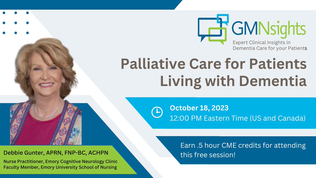 Join us on October 18th at 12:00 PM for our monthly webinar series - GMNsights: Palliative Care for Patients Living with Dementia. Participants must register in advance for this free webinar through the link below. #GeorgiaMemoryNet #ContinuingEducation zoom.us/meeting/regist…