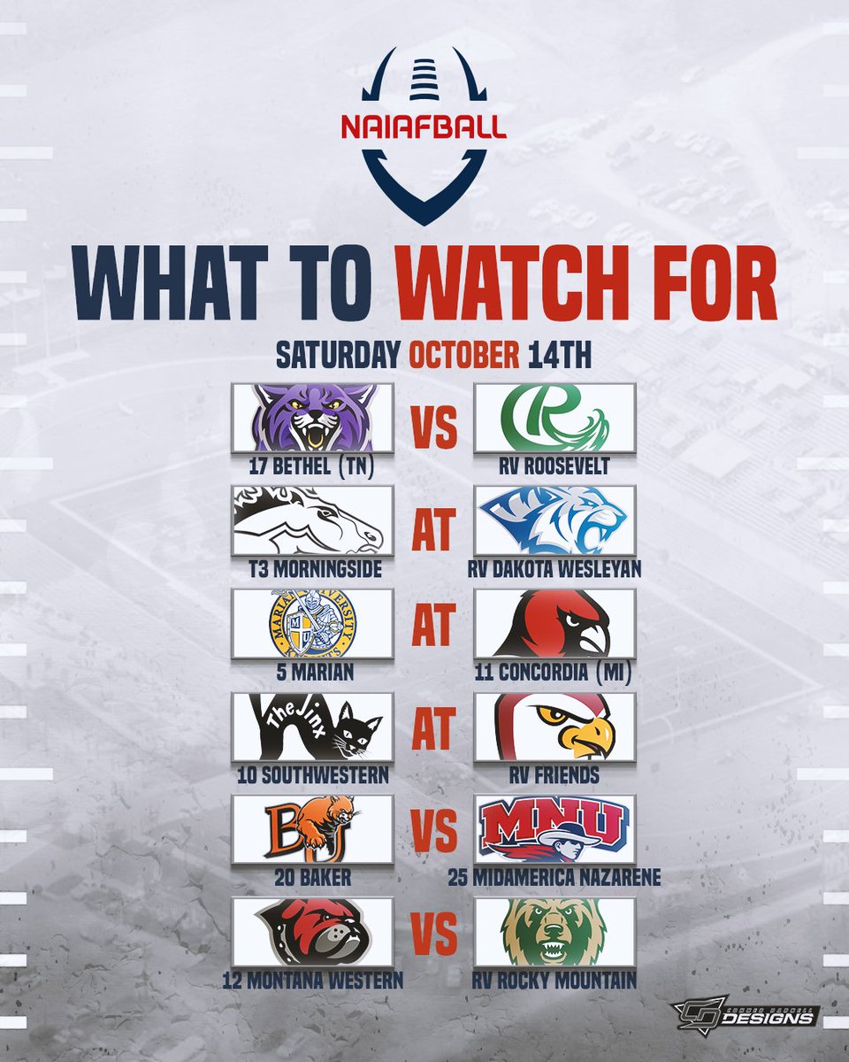 NAIAFBALL's tweet photo. There are SO many good games coming up Saturday - here's the top one's we're looking forward to most! https://t.co/p6L9fK6bwc