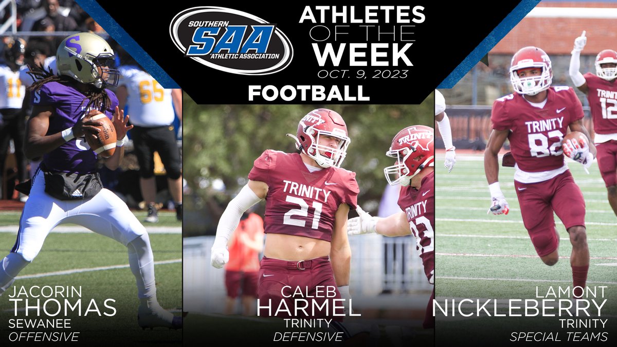 SAA Football Report - Week 6 - Trinity's Harmel and Nickleberry join Sewanee's Thomas as Athletes of the Week ow.ly/bnKf50PUNss