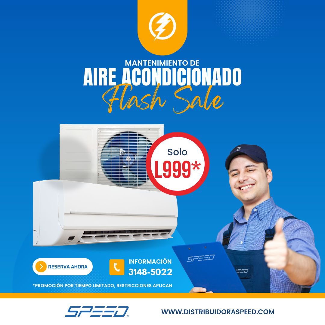 distspeed's tweet image. ¡Por Tiempo Limitado! A solo L999 Mantenimiento preventivo de #AireAcondicionado de 9,000 a 30,000 BTU, limpieza de evaporador y condensador, revisión de amperajes, voltajes y de nivel de refrigerante. 👷🏻‍♂️ Técnicos certificados y confiables.

Promoción válida en Distrito Central.