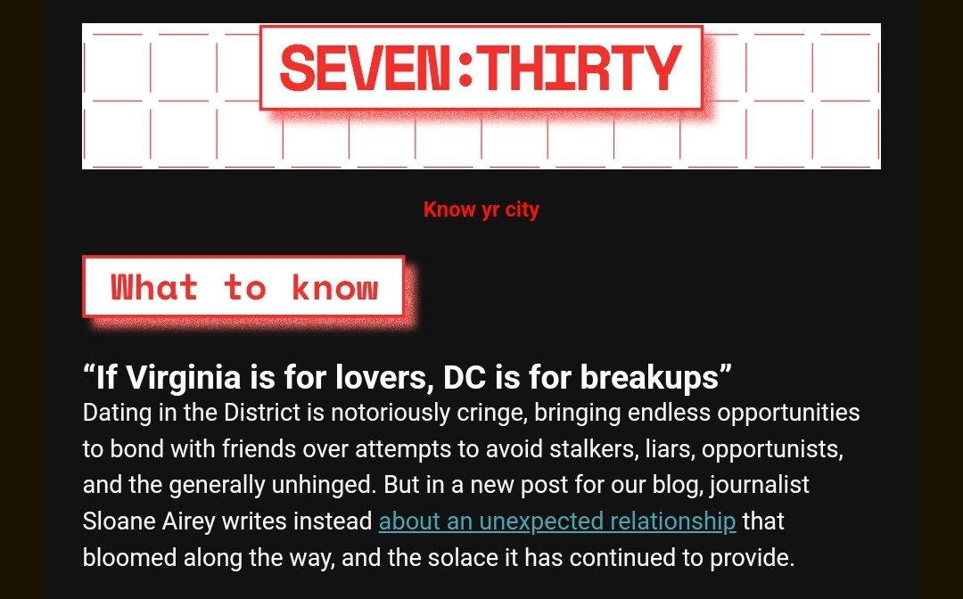 SloaneAirey's tweet photo. ICYMI my story about the perils of DC dating and finding love anyway is featured in @730_DC!

https://t.co/x2WcX2S7eq https://t.co/JGsqARNdyc