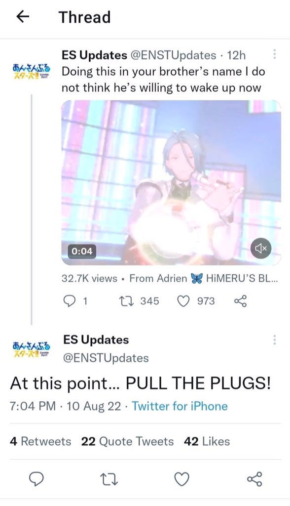 @ironicbluesena basically ootogarL was a mod for enstupdates (a parody account that made fake enstars news) so then one day they made a kaname joke (image below) and it all went down. updates deactivated and ootogarL was exposed for a LOT more things in other subtwts too but i forgot